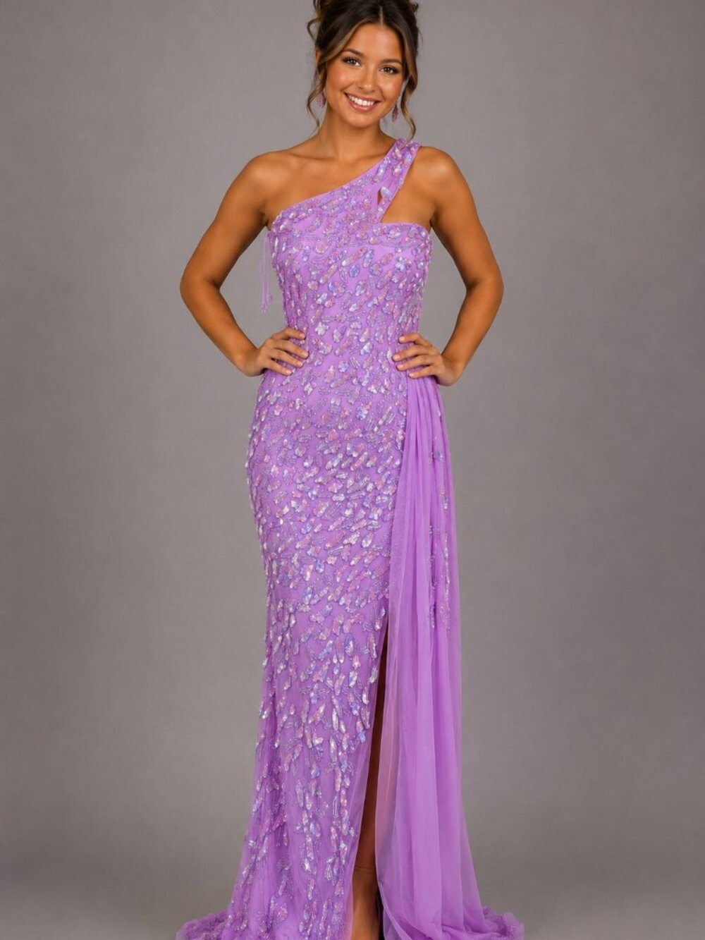 Sophia Thomas Fully Beaded Lilac Gown with Beaded Side Skirt
